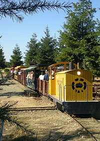 The whole family rides the train at the Bishop's Pumpkin Farm, in Wheatland, California