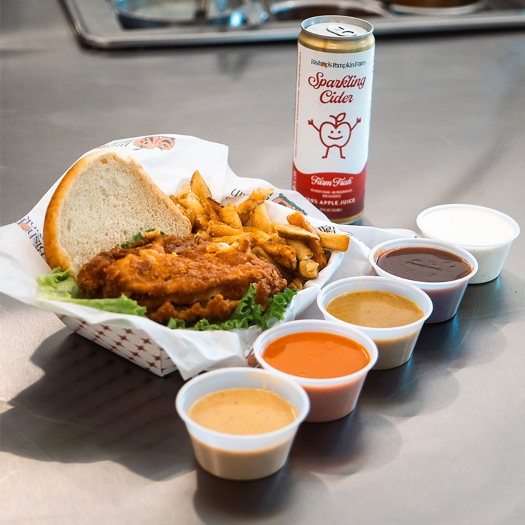 Bishop's Cluck n Dogs Chicken and Corn Dog food stand in Wheatland, California.